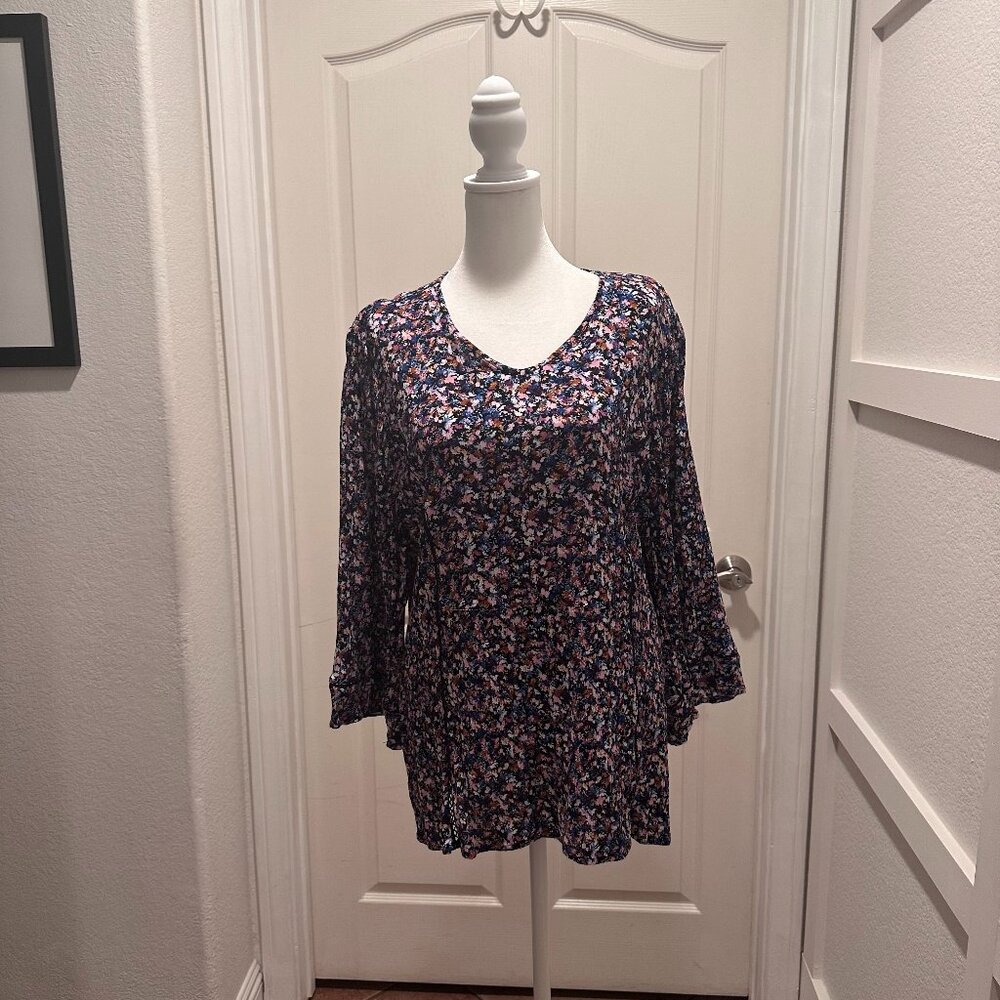 J.Jill V-Neck Blouse Size L Blue/Purple
